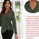 Women Satin Silk Blouse Wrap Tie Knot Front V Neck Long Sleeve Shirt Casual Office Work Tunic Pullover Top (S)