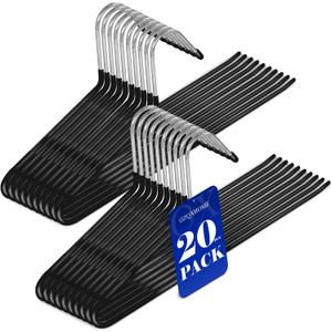 20 Pack Open Ended Pants Hangers with Non Slip Design,Suitable for Trousers,Jeans,Towels for Closet Space Saving,Durable Metal Material with Rubber Coating (Black)