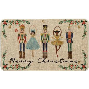Artoid Mode Watercolor Nutcrackers Merry Christmas Doormat, Seasonal Winter Low-Profile Rug Switch Mat for Indoor Outdoor 17x29 Inch (Beige)