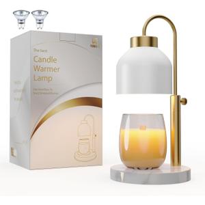 Candle Warmer Lamp, with 2 Bulbs, Timer & Dimmer, Compatible with Large Yankee Candle Jars,3 Wick Candles, Height Adjustable Electric Top Melter, 110-120v, (White Marble)