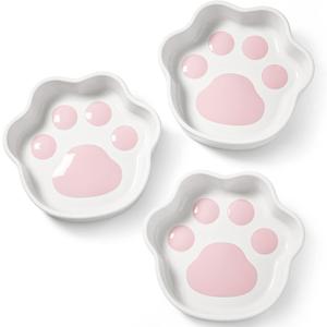 LE TAUCI Cat Food Bowl Ceramic, 8 oz Small Shallow for Indoor Kitten, Relief Whisker Fatigue Cute Paw Design Pet Dish with Slow Feed Function