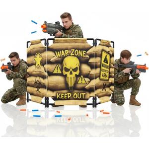 Portable Tactical Barrier & Foldable Battlefield Obstacles 59x34 Combat Battle Zone Bunker Fort, Compatible with Laser Tag, Foam Blaster, Birthday Activities, Party Supplies