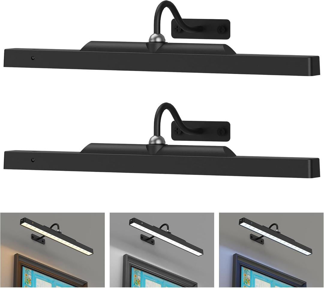 2Pack Picture Light, 13Hrs Lasting Battery Operated Picture Lights for Paintings,16in Remote Control Display Art Light with Timer for Wall Painting, Frame, Portrait, Display,Artwork,Gallery- Black