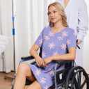 Deyeek Hospital Gowns for Women Tear Away Snap Open Back Dress Post Shoulder Surgery Dresses Soft Adaptive Clothing Nightgown (Blue, XXXL)