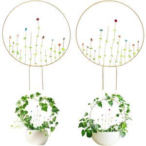 SNAIL GARDEN 2Pcs Small Trellis for Indoor Plants with Suncatcher Colorful Crystal, 9.8in Indoor Plant Trellis for Climbing Plants,House Plant Trellis for Potted Plants Hoya Ivy, Jasmine