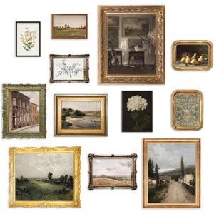 KBKBART Vintage Wall Art Prints, French Country Wall Decor Countryside Landscape Antique Canvas Painting, Vintage Botanical Art Prints, Rustic Farmhouse Decor Wall Art for Bathroom, Bedroom Gallery-UNFRAMED