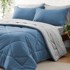 BEDELITE Twin XL Comforter Set 5 Pieces Bed in A Bag - Soft Microfiber Reversible Twin Extra Long Blue Bed Set with Comforters, Sheets, Pillowcase & Sham, Cozy Bedding Sets for College Dorm Room
