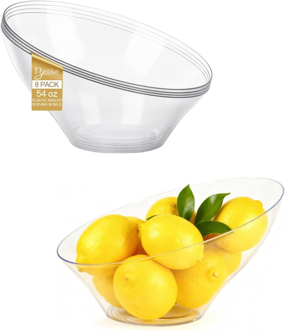 BESTSTAR Clear Plastic Serving Bowls 8 Pack 54 OZ Angled Disposable Party Bowls for Chips, Salad, Fruit & Candy  Heavy Duty Clear Serving Bowls for Parties, Buffet, Catering, Wedding, Daily Use