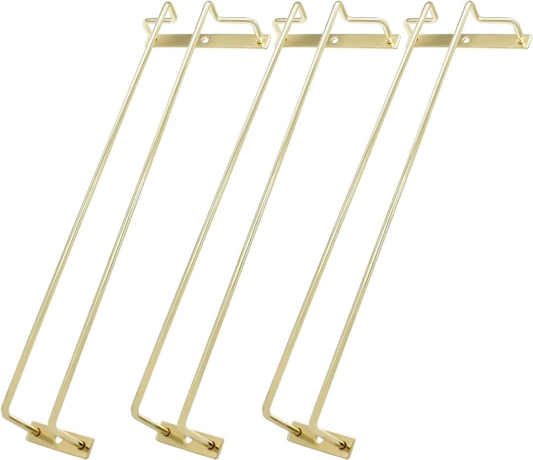 14-Inch Gold Wine Glass Rack - Under Cabinet Stemware Wine Glass Holder for Bar Kitchen (1 Rows, 3 Pack)