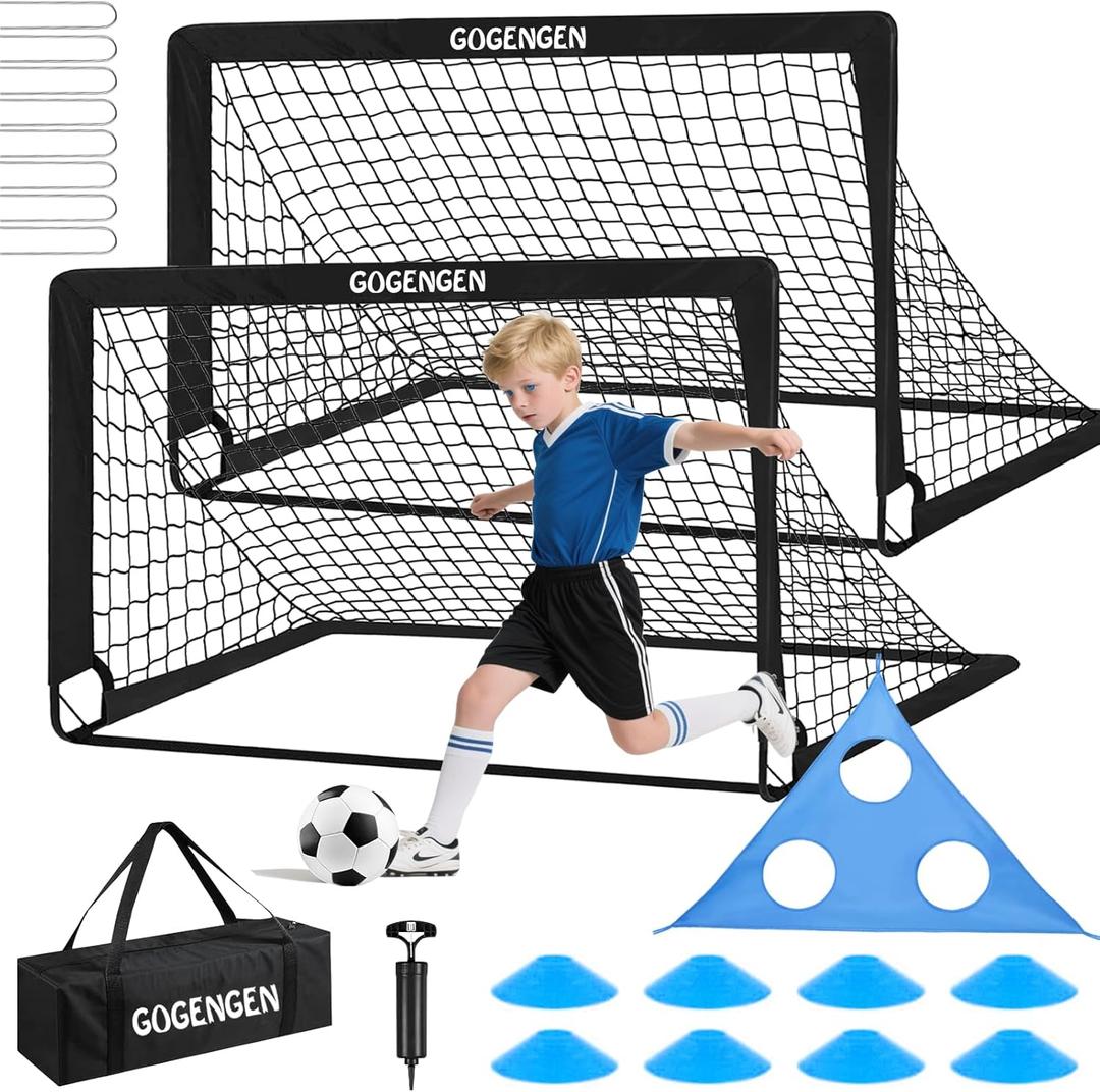 Soccer Goal, 2 of 6x4 Soccer Goals for Backyard with Soccer Net, Soccer Ball, Target, Cones, Soccer Training Equipment for Toddler Kids Youth (Black)