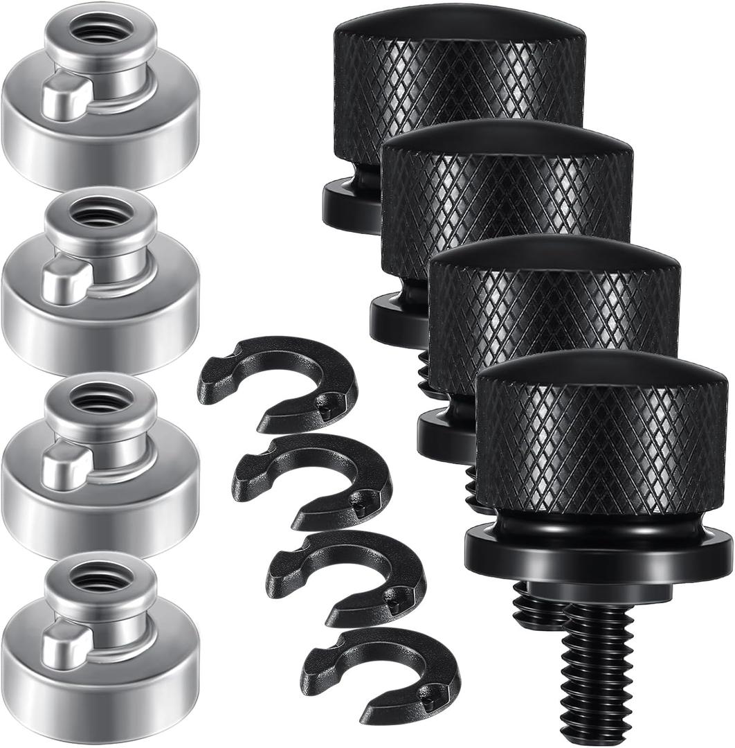 Therwen 8 Pcs Seat Bolt Screw Nut Kit Fender Seat Nut Kit 1/4-20 Thread Compatible with Harley-Davidson Sportster, Compatible with Softail Touring Dyna (Black)