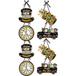 8 Pcs Happy New Year 2026 Door Decorations Welcome Sign, Black and Gold Happy New Year Hanging Sign Decoration, New Year Sign for Door Wall Indoor Outdoor Decor New Year Party Supplies