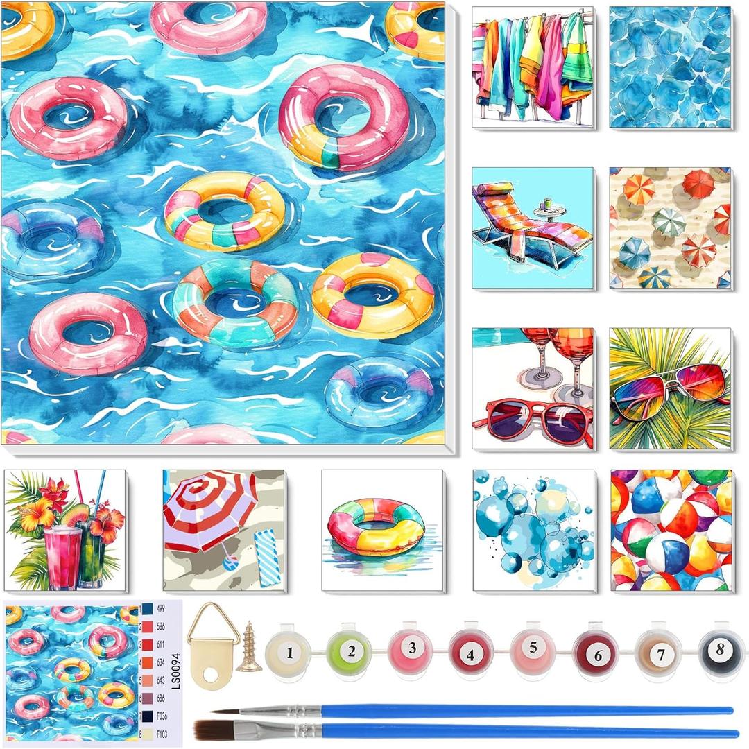 Nezyo 12 Sets Paint by Numbers Kit with Frame for Adult Beginners, Paint by Number DIY Acrylic Painting Canvas for Painting Party, Classroom Activity Birthday Gift, 8 x 8 Inch