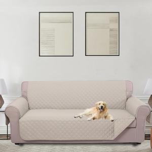 U-NICE HOME Large Sofa Cover Reversible Couch Cover for Dogs with Elastic Straps Water Resistant Furniture Protector for Pets Couch Cover for 4 Cushion Couch (Oversized Sofa, Beige/Beige)