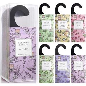 Large 12 Packs Hanging Scented Sachets Long-Lasting Closet Deodorizer Air Freshener Fabric Refresher Odor Eliminator for Drawer Home Fragrance Gift Set, 6 Scents