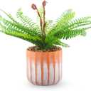 Artificial 21 Fronds Boston Ferns with Pot for Home and Outdoor Decor, Large Faux Fern Plants Decoration for Office & Living Room, Patio, Garden, Suitable for Christmas Decor (Pink & White Pot)