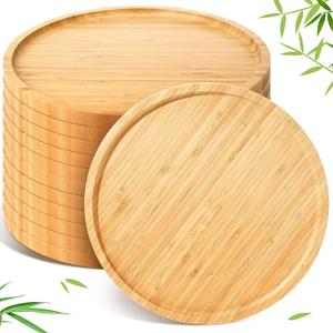 Meanplan 12 Pcs Charcuterie Board Bulk Round Wood Trays Bamboo Serving Platter with Rim Polished Wooden Vegetable Platter for Holding Fruit Bread Pizza Party Decor (11.8 Inch)