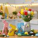 Yerliker 3 Pcs Large Easter Bunny Table Signs for The Home, Easter Bunny Wooden Table Centerpiece Signs with Wooden Beads, Decor, Country Farmhouse Style Decoration and Gift(Colorful)