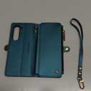 Defencase Wallet Case Compatible with Samsung Galaxy Z Fold 5 with RFID Blocking Card Holder & S Pen Holder PU Leather Magnetic Snap Flip Zipper Strap Phone Case Fit for Galaxy Z Fold 5, Blue Green