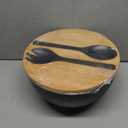 12.6" Extra Large Salad Serving Bowl Set with Wooden Lid&Utensils, 8.4Qt., Bamboo Fiber Salad Bowl with Servers for Kitchen, Big Bowl for Mixing Salad,Fruit,Pasta (Matte Black)