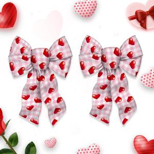 2 Pieces Valentines Bows for Wreath, Valentine's Day Wreath Bows Pink Buffalo Plaid Bows Red Heart Craft Bows Ornaments Farmhouse Tree Bows for Front Door Wedding Valentines Decorations