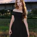 YMDUCH Women's Elegant Off Shoulder Short Sleeve A line Flowy Swing Cocktail Party Long Dress