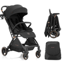 Gromast Gravity Folding Baby Stroller - Portable Travel Toddler Stroller w/Adjustable Backrest, Canopy & Cup Holder, Lightweight and UV Protected, One-Hand Automatic Folding - Black