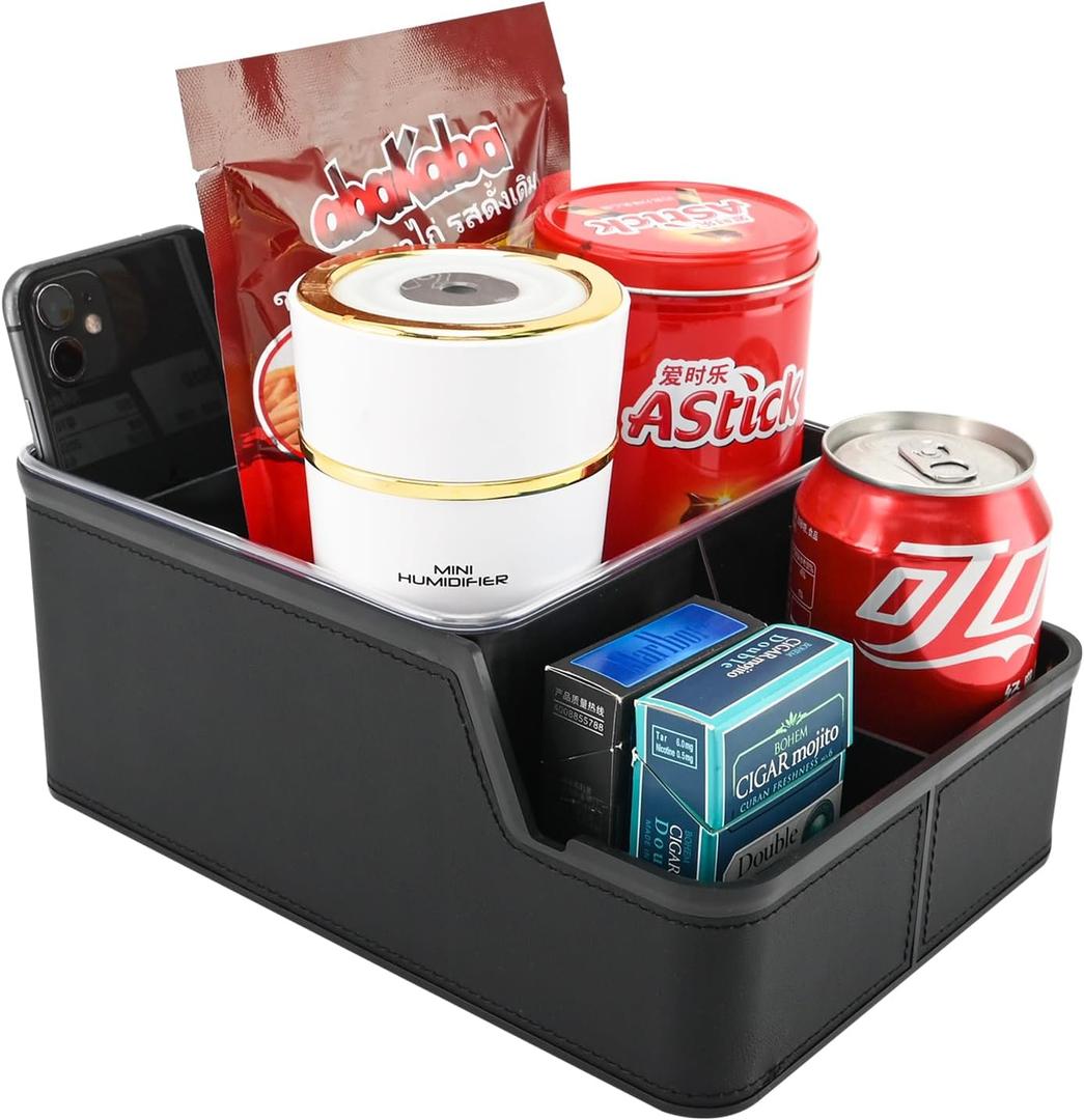 Car Storage Organizer Between Seats,Car Armrest Storage Box Back Seat Organizer with 3 Storage Compartments Car Interior Storage Box,Cup Holder Tray with Non-slip Mat(Black)