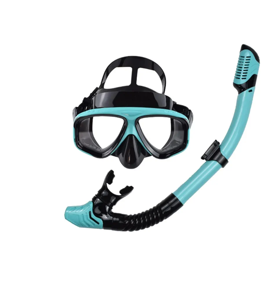 Snorkel Mask Set for Adults,180° Panoramic Anti-Fog Tempered Glass Goggles with Dry Top Snorkel,Adjustable Liquid Silicone Scuba Diving Gear for Men&Women (2-in-1 Snorkeling Set)
