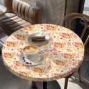 Round Table Cover for Round Tables 36"-70", Fitted Tablecloth with Elastic for Indoor Outdoor Party Holiday, 60inch, Pumpkin