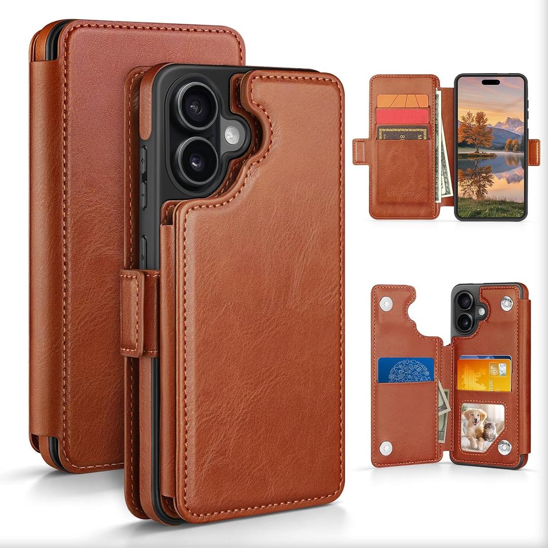 RingPi Designed for iPhone 17 6.3" Case Wallet with Card Holder,[Full Front & Back Protection][Magnetic Clasp Cover][RFID Blocking Leather] Shockproof,Unisex Case for Apple 17, Light Brown