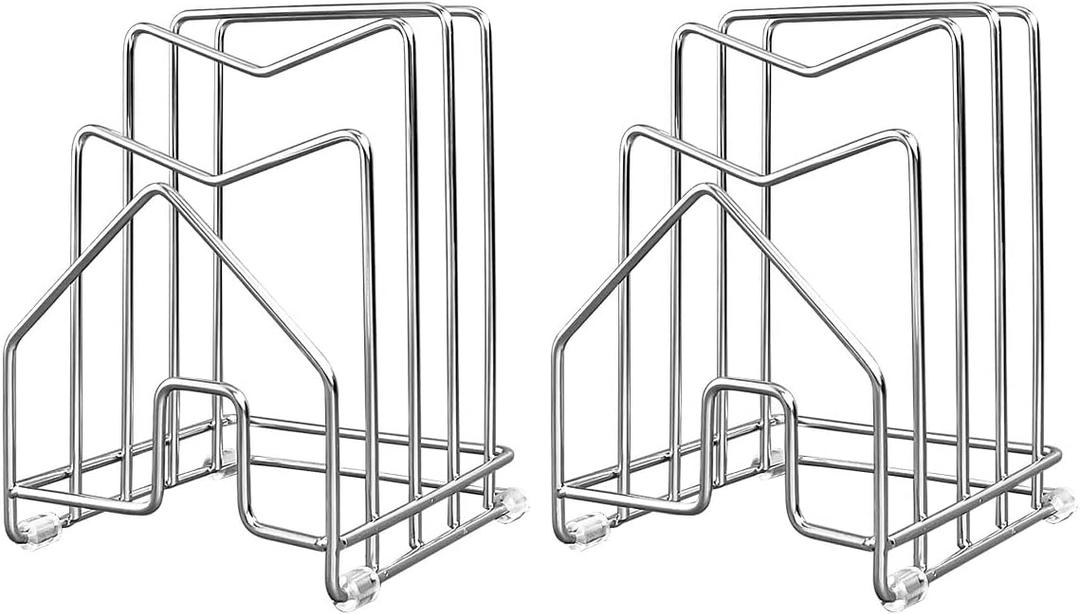 2 Pack Pot Lid Organizer Cutting Board Holder Inside Cabinet 304 Stainless Steel Pots and Pan Organizer Under Cabinet Pot Cover Cookie Sheet Bakeware Serving Tray Cooling Rack Stand Kitchen Countertop