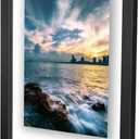 ONE WALL 11x14 Inch Floating Frame, Black Wood Double Glass Float Picture Frame Display 11x14/8x10/5x7 Inch Photos or Plant or Petal Specimens for Wall and Tabletop - Mounting Accessories Included