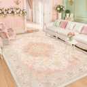 CAPALOCA Machine Washable Rugs Nursery Rug 9x12 Cute Girl Non Slip Low Pile Water Repellent Soft Print Pattern for Bedroom Indoor Decor Kids Playroom Pink Green