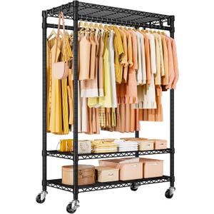 ULIFHOME P7 Rolling Clothes Rack, Clothing Racks for Hanging Clothes, Heavy Duty Garment Rack with Wheels, 3 Tiers Freestanding Portable Closet Rack 45''W 20.5''D 80.5''H, Max Load 480 lbs, Black