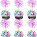 Gyufise 30Pcs Foil Firework Cupcake Toppers Sparkle Tinsel Cake Toppers Tinsel Drink Cake Decoration Cocktail Picks for Birthday Wedding Graduation Party Supplies Laser Rose Red