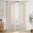 Nanspring Beige Linen Extra Long Curtains 120 Inch Length for Bedroom 2 Panels Set Back Tab Hook Belt Drapes Privacy Floor to Ceiling Airy & Lightweight Linen Curtain for Large Window 10 FT Tall