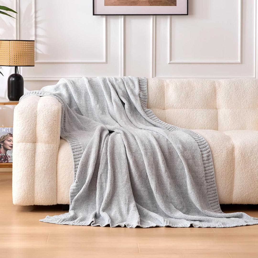 Amazon Basics Chunky Chenille Knit Microfiber Throw Blanket for Couch, Bed and Sofa, Soft and Warm Lightweight Jersey, 60"80", Grey