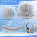4 Pcs Winter Faux Fur Set for Women Fur Collar Scarf Wrap Winter Fuzzy Bucket Hat Ear Muffs Foldable Wrist Cuffs Accessories