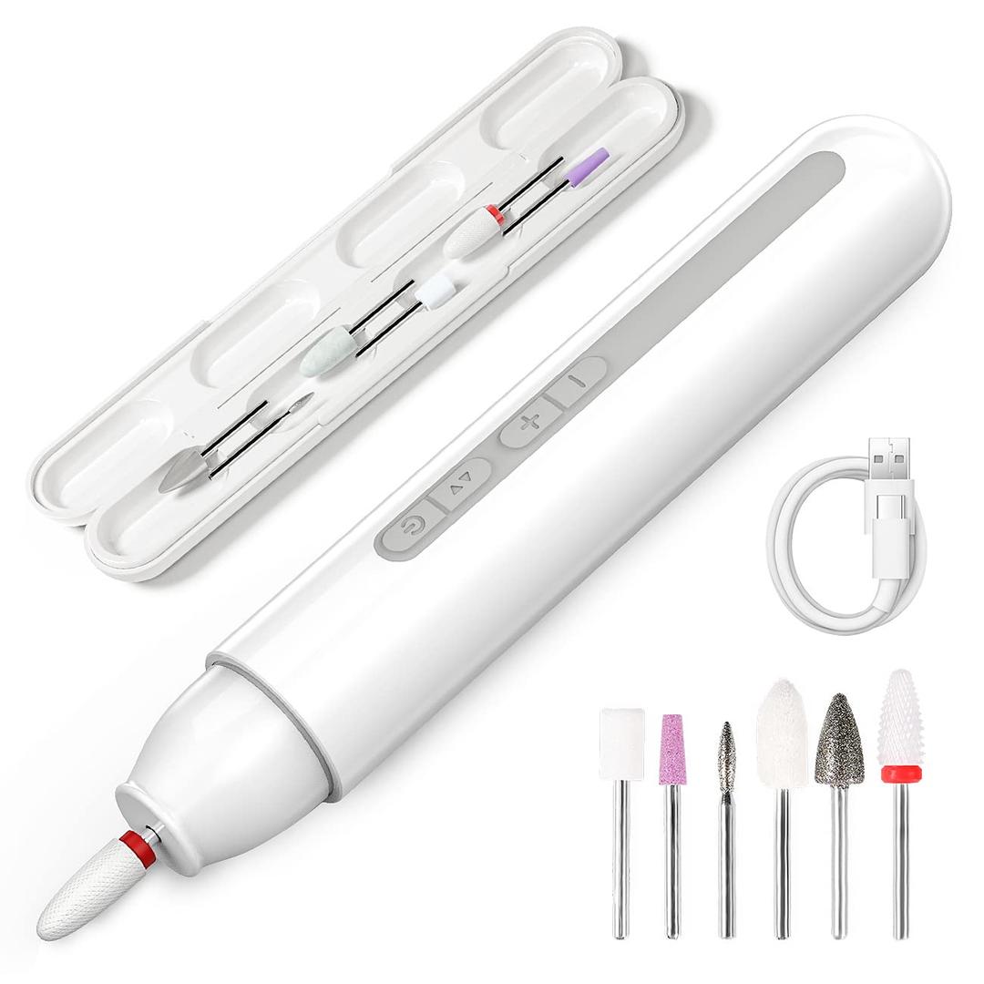 Electric Nail Drill, TOUCHBeauty Portable Electric Nail File Professional, Cordless Electric Nail File for Acrylic Gel Nails, Manicure Pedicure Tool with Nail Drill Bits Sanding for Home Salon (White+box)