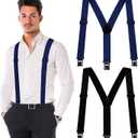 2 Pcs 1.5 Inch Wide Men's Belt Clip Hidden Suspenders Y Back Hook End Adjustable Belt Casual&formal Work Suspenders with Strong Clip for Pants