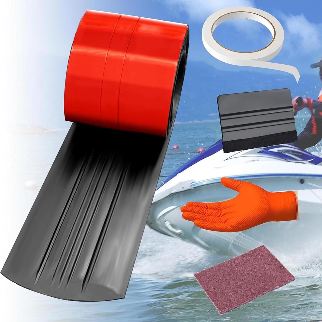 5 Pack 5 Inches Wide Keel Protector Keel Guards for Fiberglass Boat and Aluminum Boats & Kayak Cover Keel Protectors Including Sandpaper, Random Color Gloves, Scraper, Black