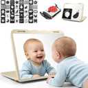 Tummy Time Toys with Real Mirror, Visual Stimulation Learning Cards and Soft High Contrast Black and White Baby Book for Newborn