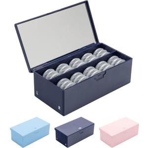 Daily Contact Lens Case - Travel Contact Case, Daily Lens Organizer, Flip Top Eye Contacts Carrier for Disposable Lenses & Dailies, Navy