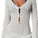 MakeMeChic Women's Crochet Beach Cover Ups Bathing Suit Swimsuit Coverup Mini Dress S