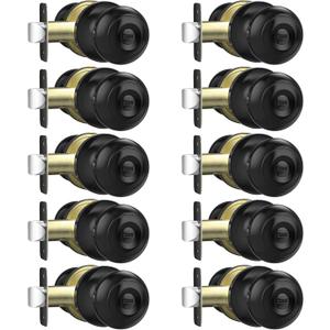 AEEKEL 10 Pack Privacy Door Knob, Matte Black Door Knobs Interior Keyless Door Locks for Bedrooms, Bathroom Door Knob for Left/Right Handle Doors