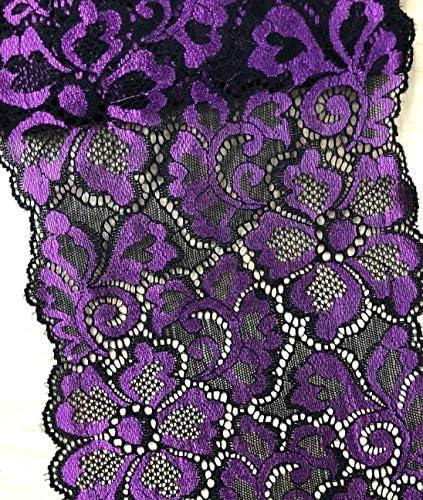 5 Yards Metallic Floral Lace Ribbon Stretch Tulle Lace Trim Elastic Nigerian African Fabric Width 7 Inch for DIY Craft Jewelry Making Clothes Accessories Gift Wrapping Wedding Party Decor (Purple)