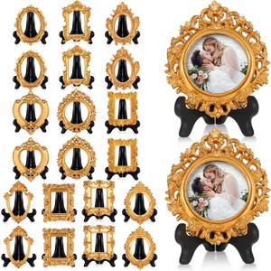 Tatuo 40 Pcs Mini Picture Frames and Display Stands Vintage Resin Picture Frame Resin Holder for Home Office Bedroom Living Room Wedding Decor (Gold)