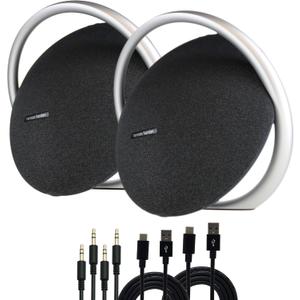 Harman Kardon Onyx Studio 8 Bluetooth Wireless Portable Speaker (Black) (HKOS8BLKAM) + 2 x USB-C Cable + 2 x AUX Cable (2-Pack)