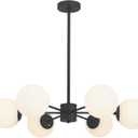 KCO Lighting Matte Black Sputnik Chandelier Light Fixture Mid Century 6-Light Milk Glass Ball Chandelier Modern Globe Flush Mount Ceiling Light Kitchen Island Dining Lighting Fixture (Black+White)